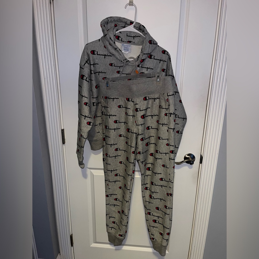 Champion Reverse Weave All Over Logo Hoodie and Jogger Set
